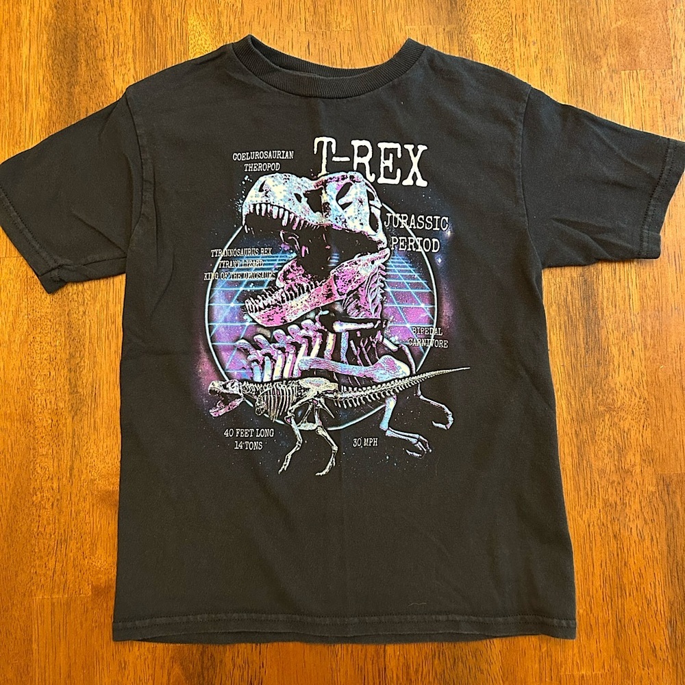 Bioworld Retro T-Rex Graphic Tee | Kids XS (4/5) | Jurassic Period Shirt | Black